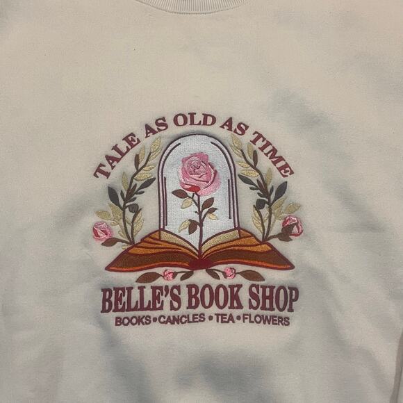 Belle’s Book Shop Women Large Tales As Old As Time Long Sleeve Cream Sweatshirt - Picture 1 of 6